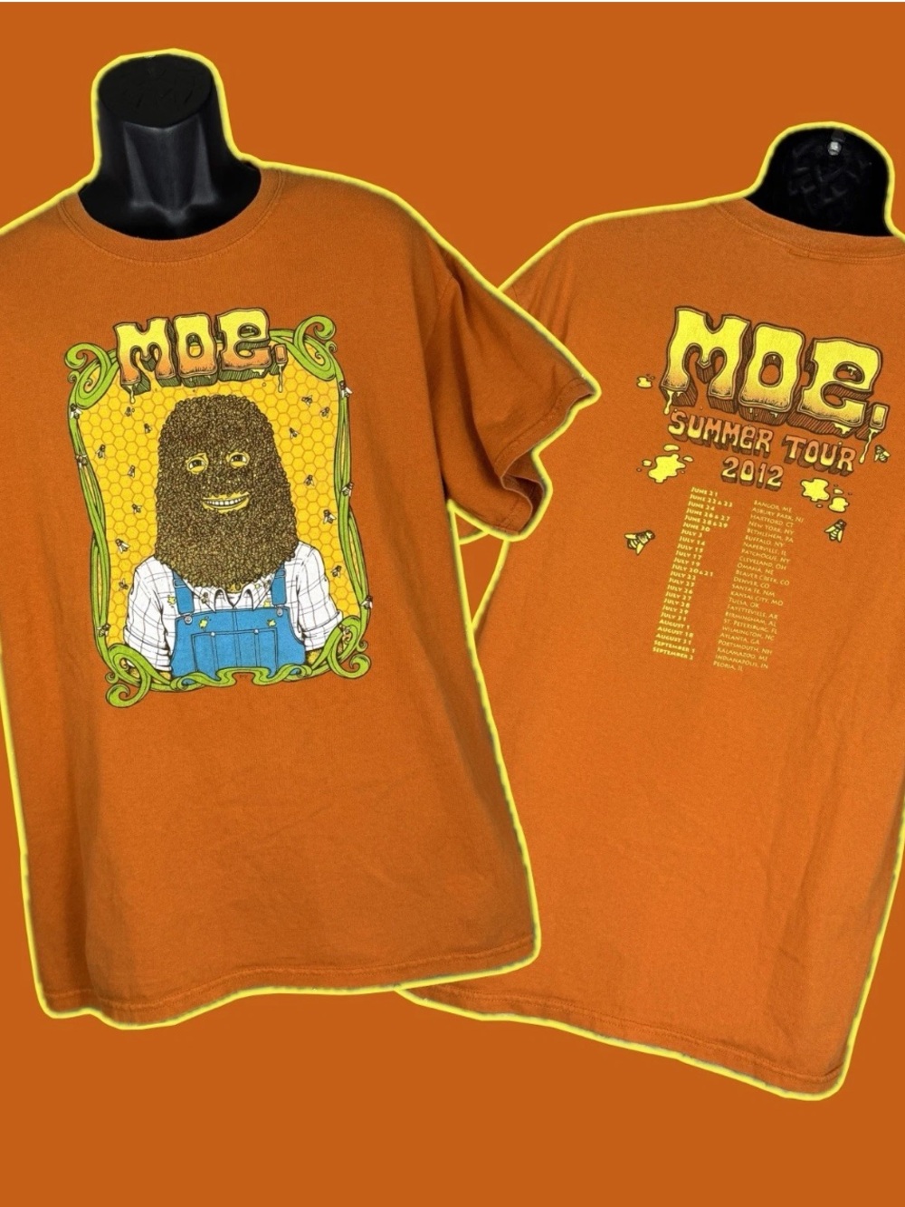 Moe. Band RARE Mens Large Orange Summer Tour 2012 2-Sided Concert T-Shirt Gildan